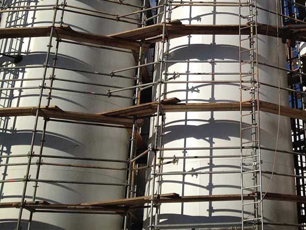 industrial scaffolding on battery tanks
